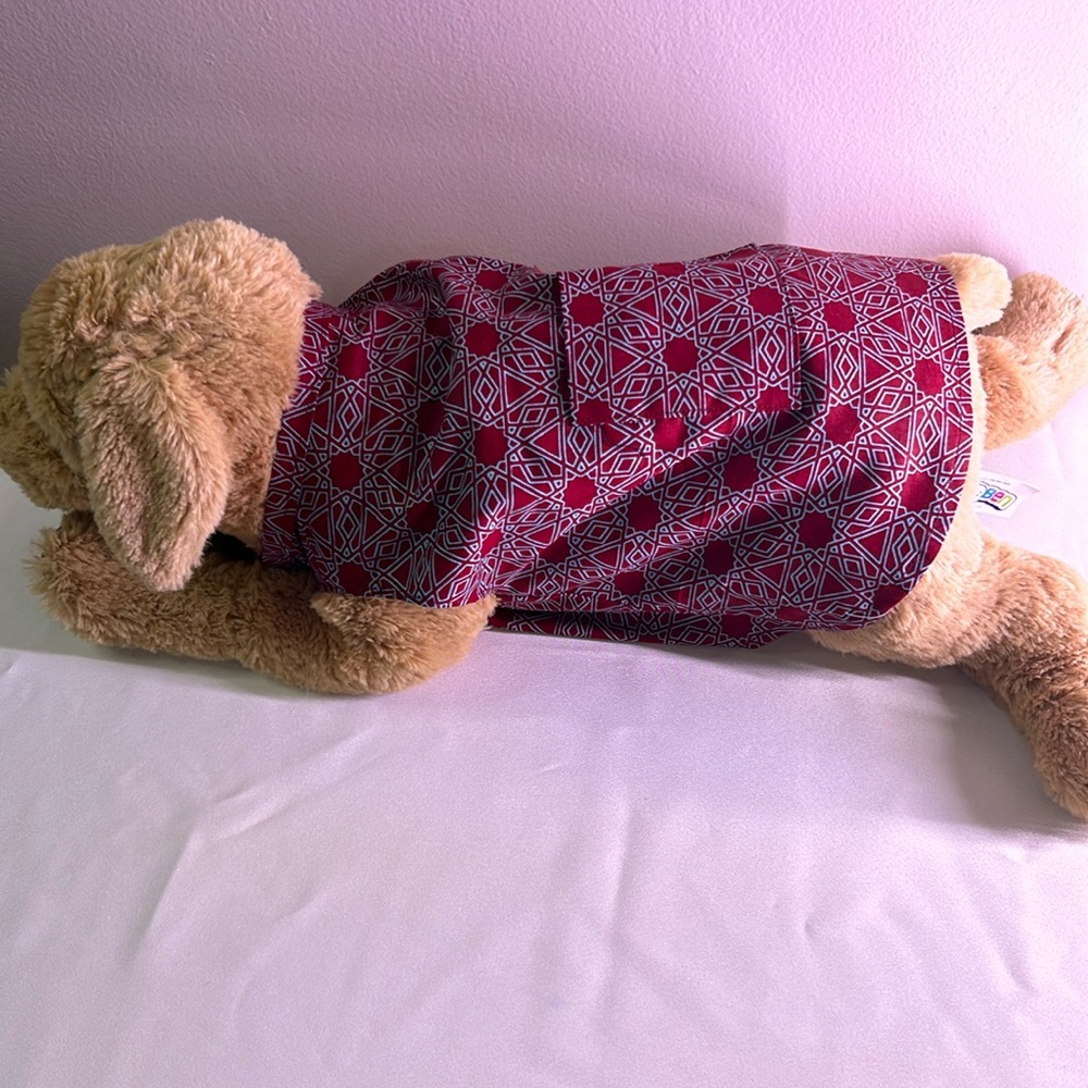 Burgundy Print Design Sleeveless Dog Shirt. Size: Large